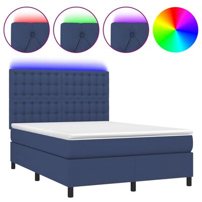 vidaXL Boxspring met matras en LED stof blauw 140x190 cm