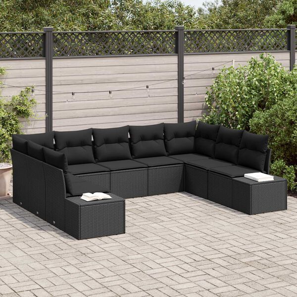 vidaXL Tuin Sofa Set met kussen 9 pcs Zwart poly rattan