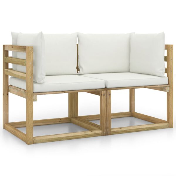 vidaXL Tuinhoekbanken 2 st met kussens groen ge&iuml;mpregneerd grenenhout