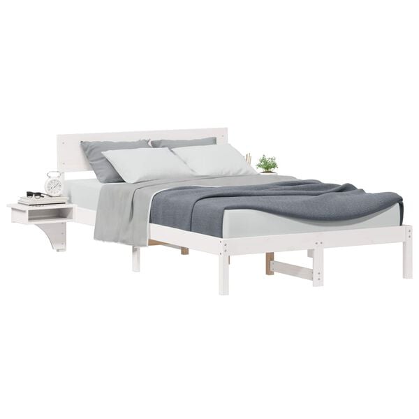 vidaXL Bedframe met hoofdeinde Wit 135 x 190 cm Massief grenenhout
