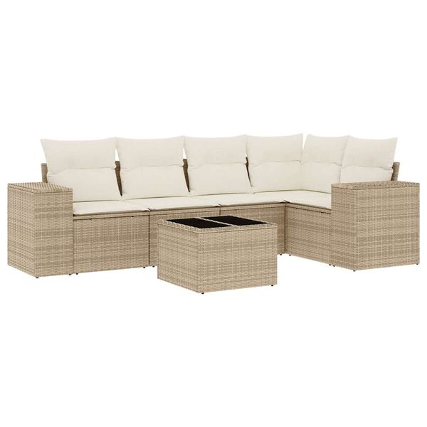 vidaXL 6-delige Loungeset met kussens poly rattan beige
