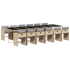 vidaXL 13-delige Tuinset met kussens poly rattan gemengd beige