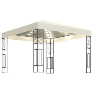 vidaXL Prieel met LED-lichtslinger 3x3 m stof cr&egrave;mekleurig