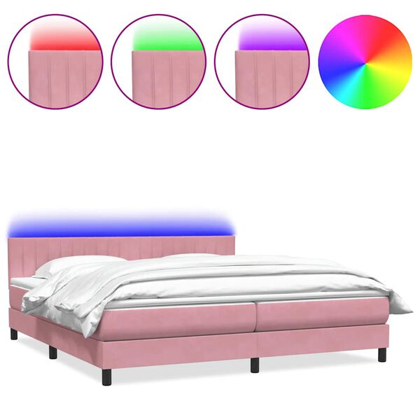 vidaXL Boxspring met matras en LED fluweel roze 200x210 cm