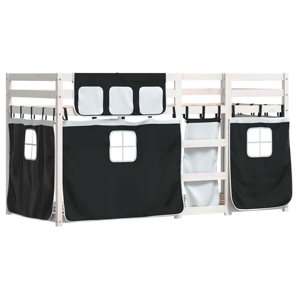 vidaXL Stapelbed met gordijnen 90x200 cm grenenhout wit en zwart