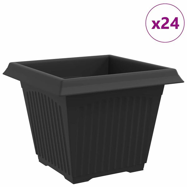 vidaXL Vierkante Bloempot 24 pcs Zwart 28,5 x 28,5 x 22 cm Kunststof