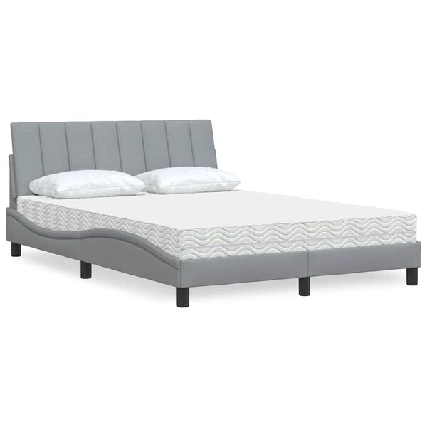 vidaXL Bed met matras "Hanko" stof lichtgrijs 140x200 cm