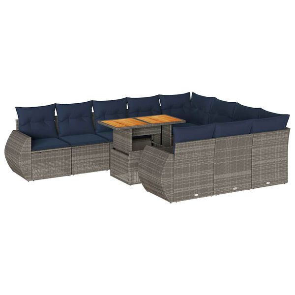 vidaXL 11-delige Loungeset met kussens poly rattan grijs