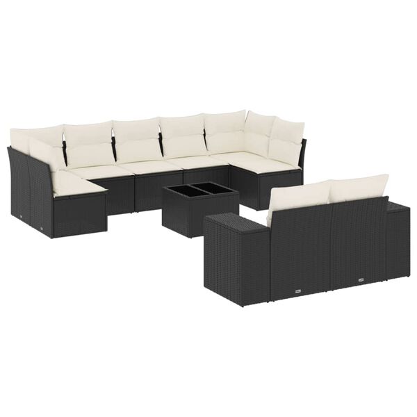 vidaXL 10-delige Loungeset met kussens poly rattan zwart