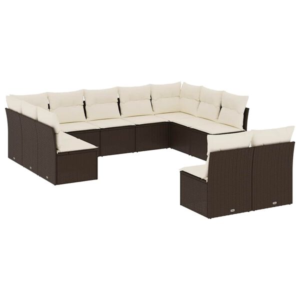 vidaXL 11-delige Loungeset met kussens poly rattan bruin