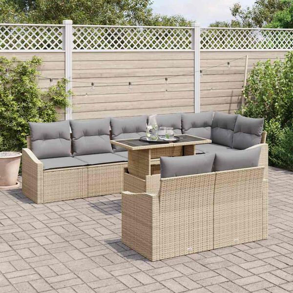 vidaXL Tuin Sofa Set met kussen met opslag 9 pcs beige en lichtgrijs