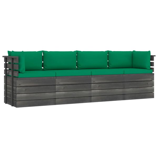 vidaXL Tuinbank 4-zits met kussens pallet massief grenenhout