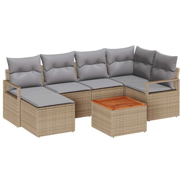 vidaXL Tuinbankenset met opslag 7 pcs Beige en Licht Grijs poly rattan