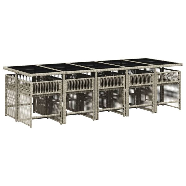 vidaXL 11-delige Tuinset met kussens poly rattan lichtgrijs