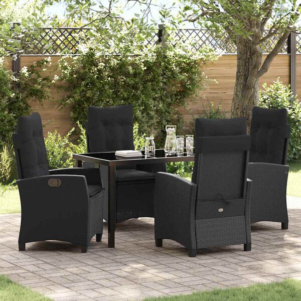 vidaXL Tuin eettafelset met kussen 5 pcs Zwart poly rattan