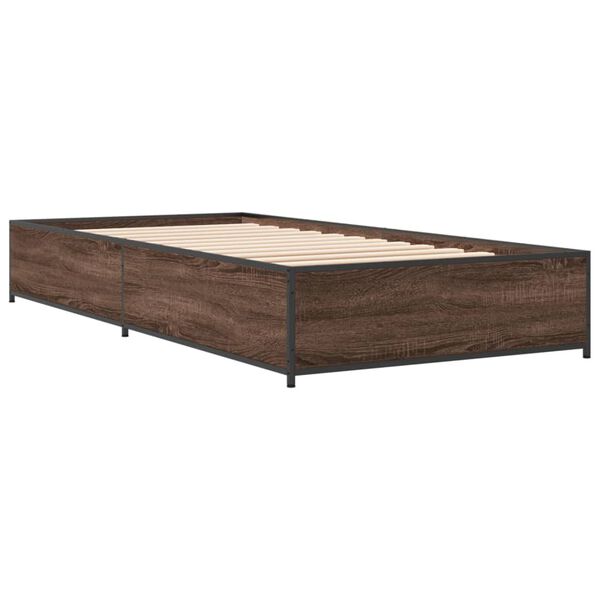 vidaXL Bedframe bewerkt hout en metaal bruin eikenkleurig 100x200 cm