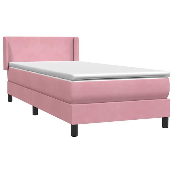 vidaXL Boxspring met matras fluweel roze 90x210 cm