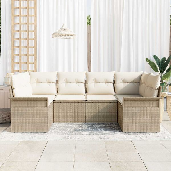 vidaXL Tuin Sofa Set met kussen met opslag 6 pcs Beige Poly riet