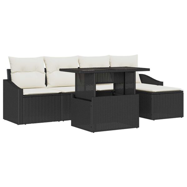 vidaXL Tuin Sofa Set met kussen 6 pcs Zwart en Cr&egrave;me poly rattan