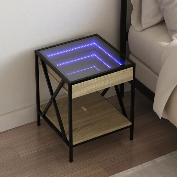 vidaXL Nachtkastje met Infinity LED 40x40x49 cm sonoma eikenkleurig