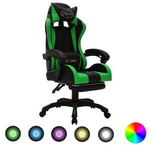 vidaXL Racestoel met RGB LED-verlichting kunstleer groen en zwart