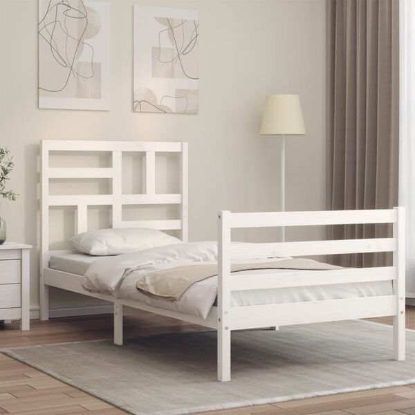 vidaXL Bedframe met hoofdbord massief hout wit