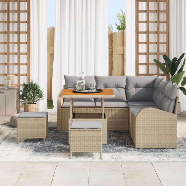vidaXL Tuinbankenset met kussen 8 pcs Beige poly rattan