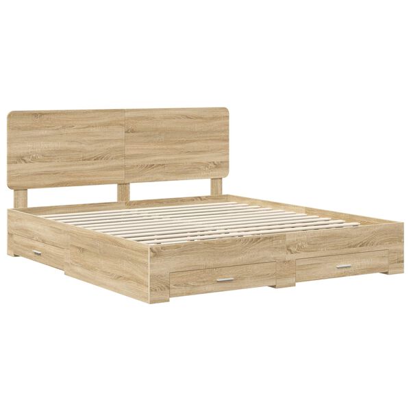 vidaXL Bedframe met hoofdeinde Sonoma Eiken 180 x 200 cm Bewerkt hout