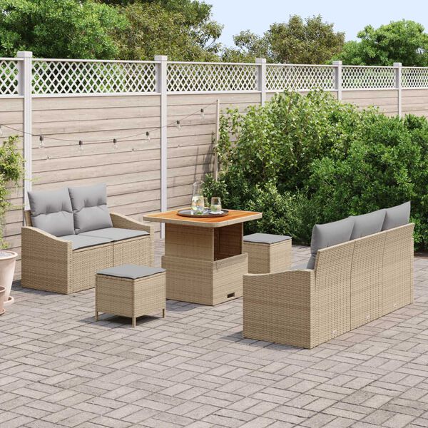 vidaXL Tuin Sofa Set met kussen 8 pcs Beige Poly riet