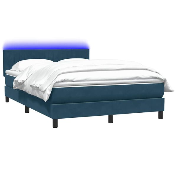 vidaXL Boxspring met matras en LED fluweel donkerblauw 140x220 cm