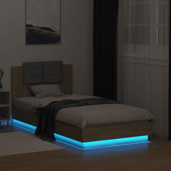 vidaXL Bedframe met hoofdbord en LED sonoma eikenkleurig 75x190 cm
