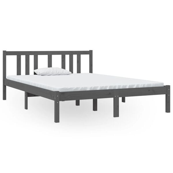 vidaXL Bedframe massief hout grijs 135x190 cm