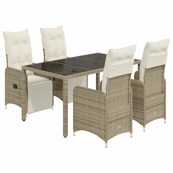 vidaXL 5-delige Bistroset met kussens poly rattan bruin