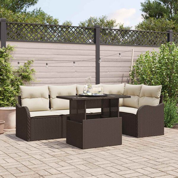 vidaXL Tuin Sofa Set met kussen met kussen 6 pcs Bruin Poly Rattan