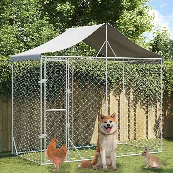 vidaXL Hondenkennel met dak 3x1,5x2,5 m gegalvaniseerd staal zilver