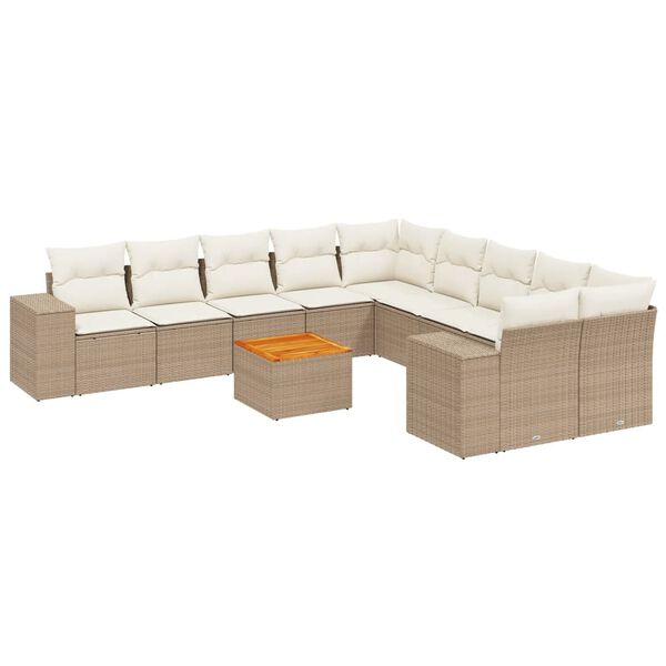 vidaXL 11-delige Tuinset met kussens poly rattan beige