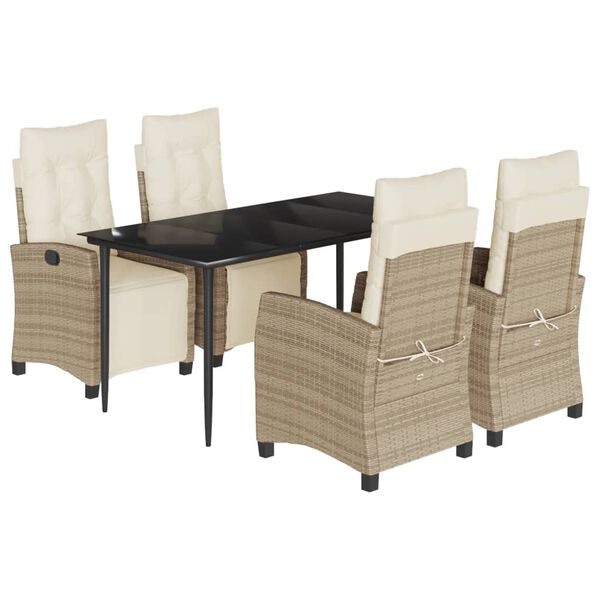 vidaXL 5-delige Tuinset met kussens poly rattan beige