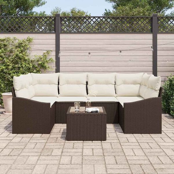 vidaXL Bankstel met kussen met kussen 7 pcs Bruin en Crème poly rattan