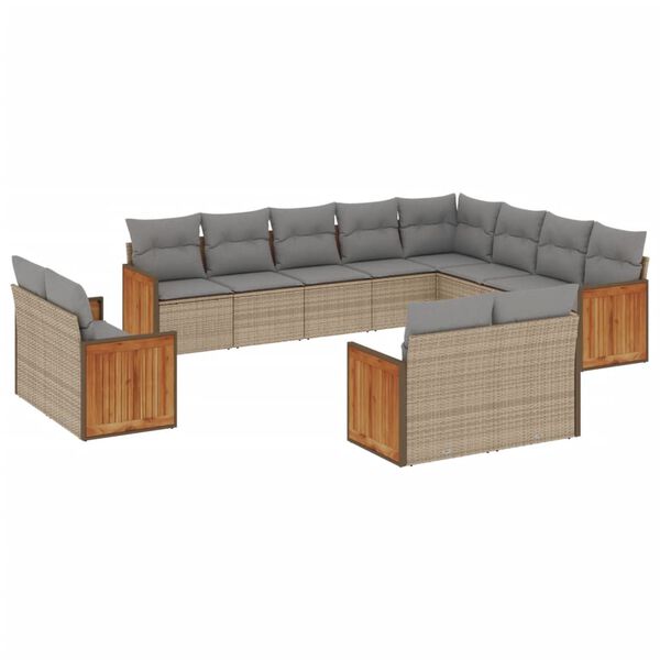vidaXL 12-delige Loungeset met kussens poly rattan beige