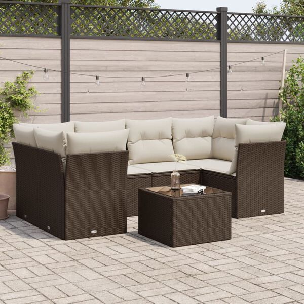 vidaXL 7-delige Loungeset met kussens poly rattan bruin