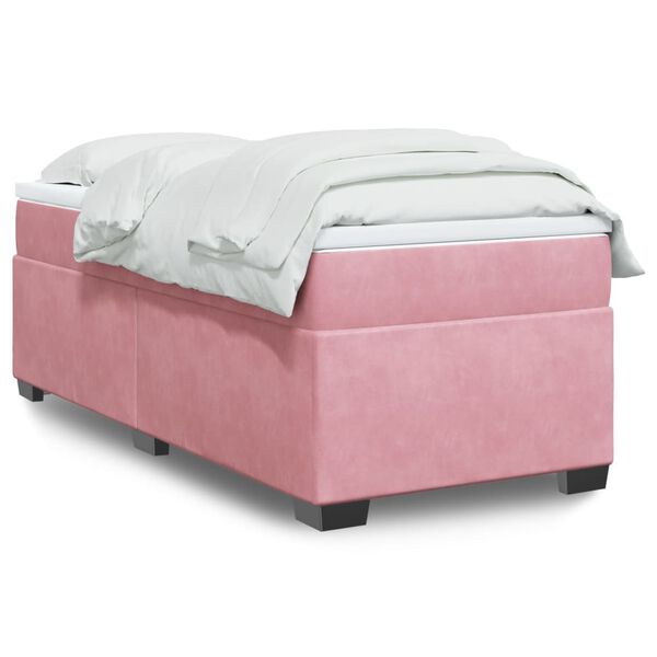 vidaXL Boxspring met matras fluweel roze 90x200 cm