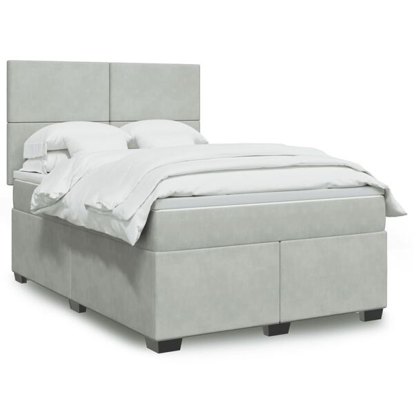 vidaXL Boxspring met matras fluweel lichtgrijs 140x190 cm