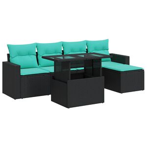 vidaXL 6-delige Loungeset met kussens poly rattan acacia zwart