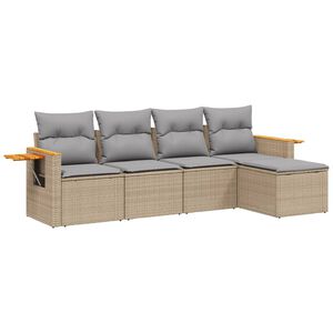 vidaXL 5-delige Loungeset met kussens poly rattan beige