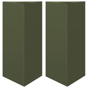 vidaXL Plantenbakken 2 st driehoek 40x34,5x75 cm staal olijfgroen