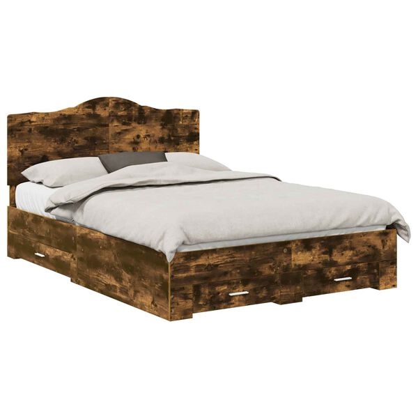 vidaXL Bedframe met hoofdeinde Gerookt eiken 140 x 200 cm Bewerkt hout