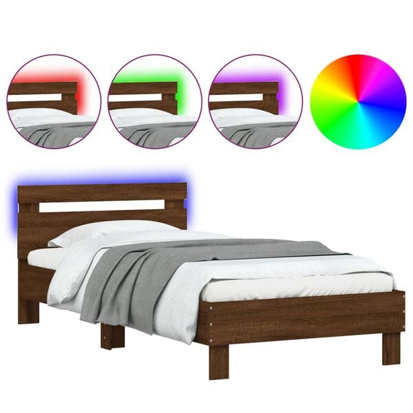 vidaXL Bedframe met hoofdbord en LED bruin eikenkleur 100x200 cm