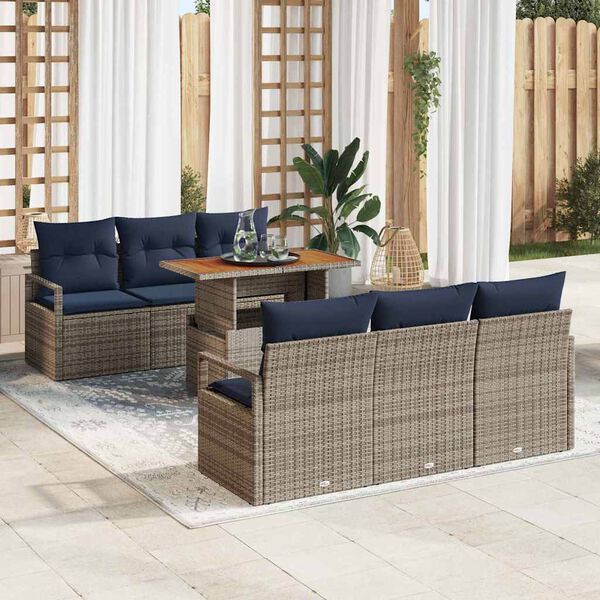 vidaXL Tuin Sofa Set met kussen 7 pcs grijs en marineblauw