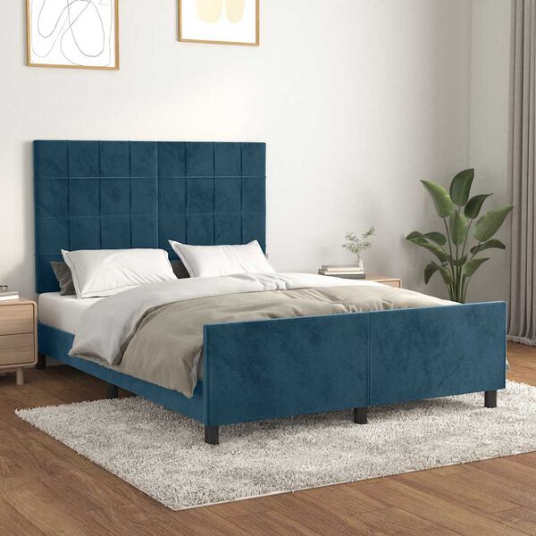 vidaXL Bedframe zonder matras 140x190 cm fluweel donkerblauw