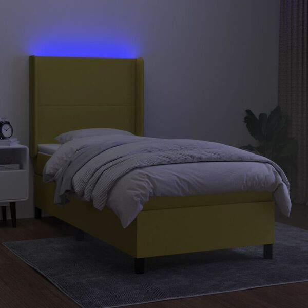 vidaXL Boxspring met matras en LED stof groen 90x200 cm